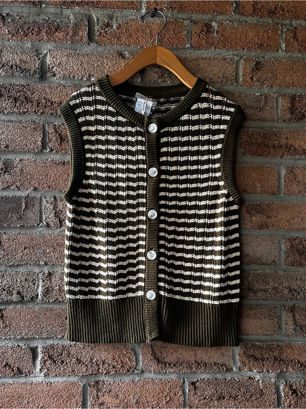 MAGASCHONI 100% Cotton Striped Knit Button Front Sweater Vest S/P Preppy
